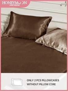 2个装奢华丝滑缎面信封式枕套，柔软透气，抗皱，呵护秀发和肌肤，提升睡眠质量，不含枕芯，巧克力棕色，通过Oeko-Tex认证 - 巧克力棕 - 查看 2