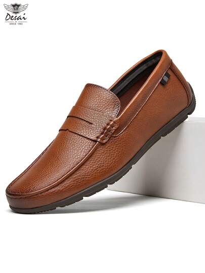 DESAI 男士休闲皮革乐福鞋，轻便软底一脚蹬驾驶莫卡辛鞋，时尚户外休闲鞋