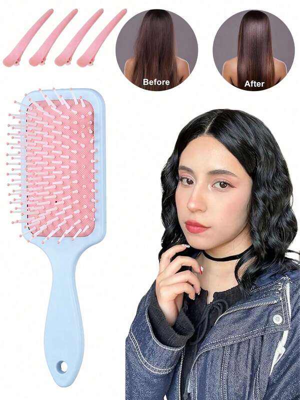 2 Stück Paddel-Haarbürsten-Set mit 4 Stück Abschnittsklemmen - Entwirrungs- und Glättungsbürste für nasses und trockenes Haar, Anti-Frizz, sanfte Kopfmassage, Glätten und Föhnen Kamm, ideal für langes, dickes, lockiges Haar, Salon, Heim- und Reise-Haarstyling-Werkzeug-Set, Bürste, Haarbürsten, Kantenbürste, Haarbürste, Haarkamm, Haarkamm, Entwirrbürste, Ballbürste, Mini-Haarbürste, Haarbürstenset, Holzkamm, Reiseessentials, Reiseessential, Frisur, Friseur, Haarbürste, Slick Back Bürste, Stylingbürste, Lockige Haarbürste, Kantenbürste, Haarkamm, Haarbürste, Haarbürstenset, Haarkamm, Kamm für Locken, Entwirrbürste, Haarbürste für Frauen, Haar, Reisen, Haarprodukte, Haarwerkzeuge, Harzeug, Barbier, Barbierzubehör, Friseursalon, Friseurausrüstung