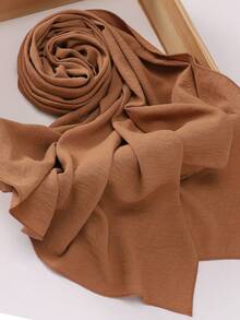 1pc Women Solid Color Crinkled Everyday Hijab, Opaque Headscarf For Dress - Multicolor - View 8
