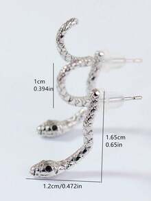 1對個性化銅蛇造型耳環,多種佩戴方式,極簡時尚女式耳墜 - 銀色 - 查看 4