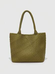 DK DKMG 1 件 PU 材质全新手工真编织手提包，时尚优雅百搭大容量手提包，适合妈妈、礼物、日常使用 - 綠色 - 查看 2