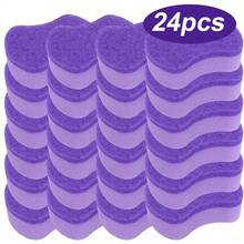 1/6/12/24 件紫色厨房清洁海绵湿巾，耐用且可变形，适用于餐厅、酒店、家庭清洁、餐具、炊具、水槽、家具清洁、百洁布、清洁布、清洁工具、可重复使用清洁海绵湿巾
