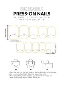 24pcs Short Square Shape Nail Tips With Minimalist Color Block & Fun Print Designs, Including 1pc Nail File & 1pc Jelly Glue Press On Nails Nail Supplies - Màu Hồng baby - Xem 4