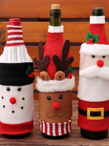 O decorațiune de Crăciun cu desene animate, capac de vin tricotat cu un bătrân și un om de zăpadă, folosită pentru decorarea festivă a restaurantului și, de asemenea, ca recuzită foto pentru pălării de Crăciun. Este potrivită pentru utilizare în timpul festivalului de Crăciun. - Multicolor - Vizualizare 8