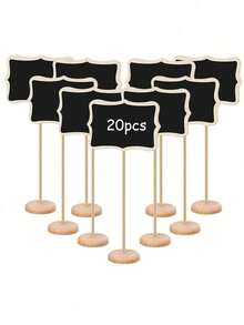 1/5/10个装木质迷你黑板标牌带支架，派对自助餐食品标签，长方形黑板，婚礼场地卡片，生日派对装饰。迷你长方形黑板标牌带支架，木质小黑板标签，适用于婚礼、生日派对、桌号牌、食品标签和特殊活动装饰。 - 黑色 - 查看 12