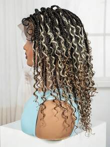 180% Full Lace Braided Wig Curly Mini Faux Wig For Vacation-Party 40.64cm Shoulder Length Synthetic Lace Wig Women