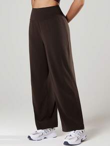 VUTRU 高腰七分宽松阔腿瑜伽裤紧身裤 - 咖啡棕 - 查看 7