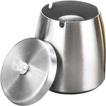 Modern Tabletop Cigarette Ashtray - Large Silver Smokeless Windproof With Lid, Indoor/Outdoor Use For Home/Office/Patio/Balcony - Large - View 9