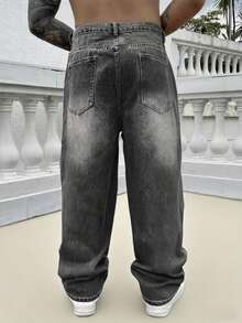 1 pezzo Jeans in denim da uomo con gamba dritta e lavaggio vintage