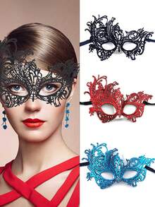 1 pièce Masque élégant noir, bleu et rouge à demi-visage avec un design de phénix complexe - Accessoire sexy pour les fêtes et Halloween