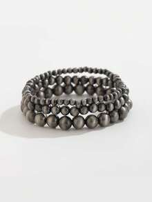 3pcs Faux Pearl Black Pearl Bracelet Set For Women, Fashionable And Simple Western Cowboy-Style Faux Pearl Beaded Elastic Layered Bracelet Set, Fashion Jewelry, Birthday Gift, Christmas Gift, Friendship Gift, Western Cowboy Jewelry