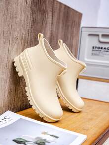 男士低帮防水雨靴，防滑短筒钓鱼水鞋，低帮防水鞋，男女学生青少年适用，橡胶靴 - 米色 - 查看 9