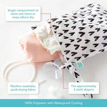 Bumkins Waterproof Wet Bag For, Travel, Swim Suit, Cloth Diapers, Pump Parts, Pool, Beach, Gym Clothes, Toiletry, Hook To Stroller, Daycare, Zipper Reusable Wetdry Packing Pouch, Black Hearts - B5 月光灰-WD - 查看 11
