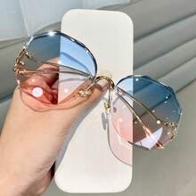 New Frameless Glasses For Men And Women - Round Gradient Fashion Glasses - Lightweight Modern Design Glasses, Fashion Accessory Gift, Simple Rest, Valentine's Day Gift - 漸層粉 - 查看 1