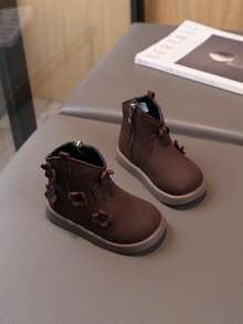 1双儿童靴，女童秋冬踝靴，新款中小童靴，公主筒靴，婴儿鞋 - 棕色 - 查看 5