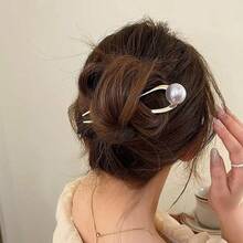 1-Piece Pearl U-Shaped Hairpin – Classic Hair Stick For Women, Elegant Bun Holder - 金色 - 查看 5