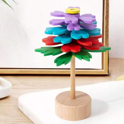 Wooden Rotating Stick Spiral Flower Decompression Stick Wooden Rotating Toy Puzzle Stress Relief Toy Office Decor Spiral Tree
