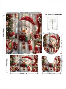 1/4 Piece Snowman Shower Curtain Set - White And Red, With Bathroom Mat And Hooks - Suitable For Christmas Bathroom Decor - Adds Holiday Atmosphere To Your Bathroom - Brings Festive Vibe To Your Shower Area