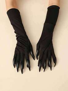 1pair Halloween Long Nail Ghost Gloves, Long Nail Role-Playing Arm Set, Black And White Design, Durable Polyester, Suitable For Theme Parties, Role-Playing Activities And Halloween Decorations, Halloween Costumes, Theme Event Accessories, Eerie Aesthetics, High-Quality Craftsmanship