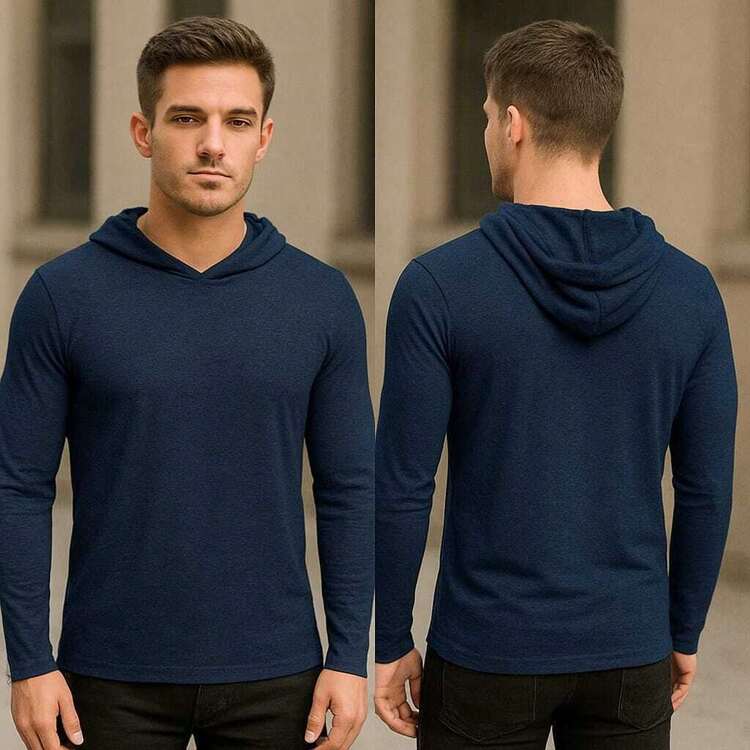 3 piezas playera de hombre basica lisa manga larga con gorro - Blanco,Azul y Rojo - Añade 4