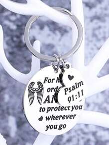 1pc Angel Wings Keychain, Stainless Steel Engraved Pendant, DIY Customized Key Chain, Backpack Decor Accessory, Best Friend Birthday Gift, Couple Exclusive Trinket Halloween Accessories Teachers Day