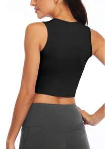 Sanutch Yoga Crop Tops Dance Tops Fitted Workout Crop Tops Yoga Tank Tops Athletic Sports Shirts For Women - Xám - Xem 6