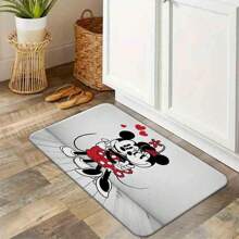 1pc Piece Printed Entrance Doormat,Cute Hugging Mickey And Minnie Mouse With Red Hearts Wall Sticker - Romantic Cartoon Couple Decal For Bedroom, Living Room, Valentine's Day, Anniversary, Wedding