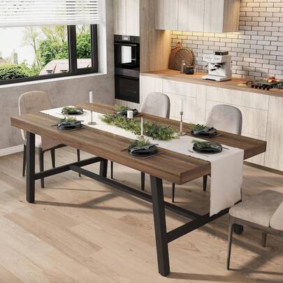 Dragonpad 70.87" Industrial Style Dining Table For 6-8 With Sturdy Metal Frame And Wooden Top, Large Kitchen And Dining Room Table Computer Office Desk, Writing Desk Computer Table Workstation For Home Office, Excluding Chairs