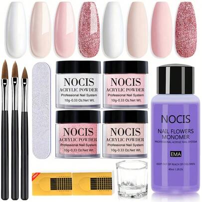Kit complet d'ongles en acrylique NOCIS - Tons nude blancs pour l'art 3D, extensions de manucure française, sculpture toutes saisons, sans lampe, résultats de qualité professionnelle