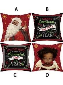 1pc 18x18in Christmas Pillow Cover, Vintage Santa Claus & Angel Holiday Cushion Cover, Hand Wash Striped Zipper Polyester Pillowcase, Suitable For Home And Outdoor Decor, Holiday Porch And Sofa Decor, Pattern Placement Random, Pillow Insert Not Included