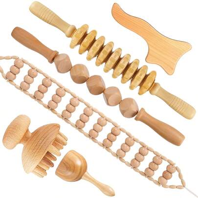 Wooden Massage Tool Lymphatic Drainage Massage Set, Professional Wooden Abdominal Massage Roller, Body Shaping Tool For Abdominal Fat, Legs, Arms, Neck, Full Body Massager, Hand Massager, Foot Massager, Shoulder Massager, Neck Massager, Massage Tool Set, Manual Massager, Meridian Massage Tool, Suitable For Whole Family, Body Massage Tools,School,Back To School,Travel,Travel Essentials,Home Essentials,Spa,Massage Tool,Massage,Massager,Spa
