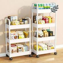 1个4/5层家用多层推车式置物架，适用于厨房、客厅、卧室，可移动收纳，推车式设计，可放置化妆品、卧室书架、客厅零食等，多层置物架，适合全年居家收纳和户外露营收纳，不适合放置重物。