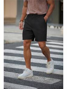 Men's Cotton Casual Classic-Fit 7" Chino Shorts Elastic Waist Daily Wear Dress Baech Summer Shorts-2025 - màu đen - Xem 9