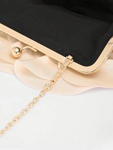 Women's Elegant Floral Petal Clutch Bag, Ruffle Design Handbag For Evening Party, Apricot Color Purse, Suitable For Wedding/Vacation/Formal Event/Prom, Comes With Chain Strap, Random Petal Shape, Wedding Items - Apricot - View 5