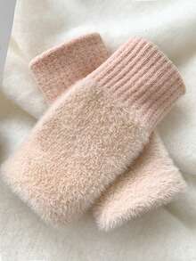 1 par de nuevos guantes sin dedos de felpa de visón para mujer, de unicolor, suaves y cálidos para el invierno. Guantes de punto de lana sin dedos, guantes de mujer de invierno de felpa de punto, con dedos descubiertos, versátiles para pantalla táctil, oficina, estudiantes para escribir.