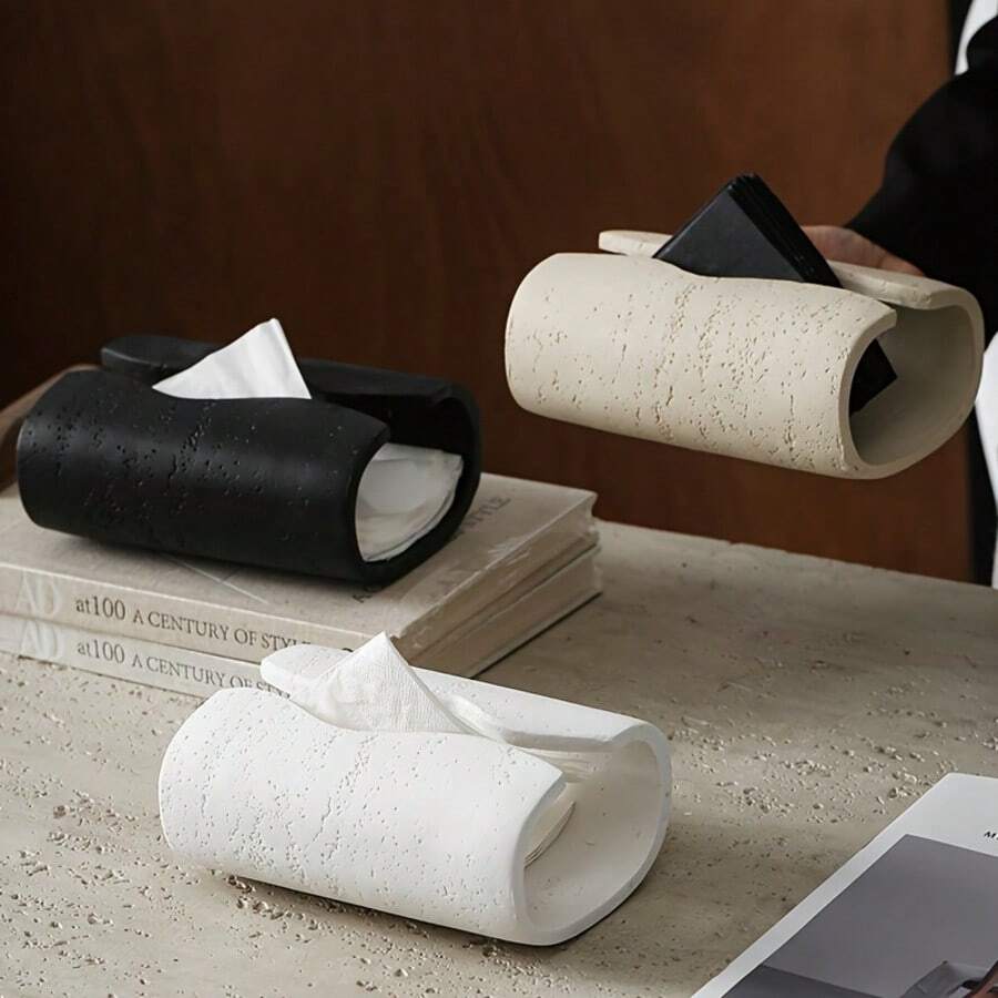 1pc 7.8in*5.3in*3.4in Curved Resin Tissue Box Holder, Desktop Napkin Dispenser - Minimalist Elegant Design, , Suitable For Restaurant, Bathroom, Living Room, Vanity, Creative Home Decor And Bathroom Accessory, Ideal Holiday Party Gift - Multicolor - View 1
