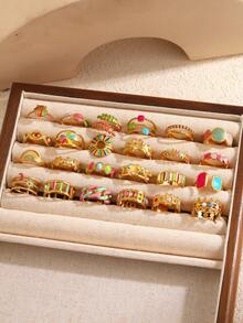 1/3/6/9/12pcs Stainless Steel Minimalist Enamel Geometric Open Ring Set, Suitable For Women's Daily Wear (Random Style Shipped) - Multicolor - View 5