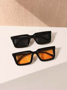 2 Pieces Of Women's Acrylic Casual Rectangular Fashion Glasses, Black + Silver / Black + Brown, Two Combinations To Choose From, Suitable For Festival Outings And Beach Parties, Suitable For Summer Beach Vacations, Outdoor, Travel - đen + cam - Xem 8