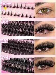 560pcs D Curl Fluffy Lashes Cluster Lash Extension Kit With 80pcs Bottom Lashes And 6 Styles Mixed 8-16mm Length Mixed Fluffy 60D+80D+100D Individual Lashes Cluster Segmented Spikes D Curl Eyelash Extension - D - View 5