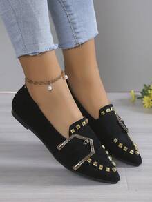 Fashionable Flat Slip-On Shoes For Women, Bohemian Buckle Design With Rivets, Versatile Style Suitable For Casual Walks And Gatherings