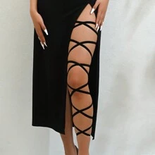 1/2 件装性感交叉弹力带多层腿部吊袜带万圣节蕾丝大腿吊袜带套装，配有优雅蝴蝶结装饰，弹力腿带，适合作为派对道具和新娘腿部饰品