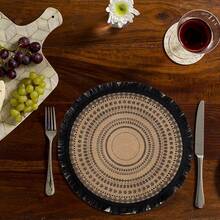 1/4/6pcs Geometric Round Placemats, 14.96 Inches - Rustic Woven Jute Placemats With Tassel Decor, Suitable For Dining Room And Kitchen Table Decoration, Black