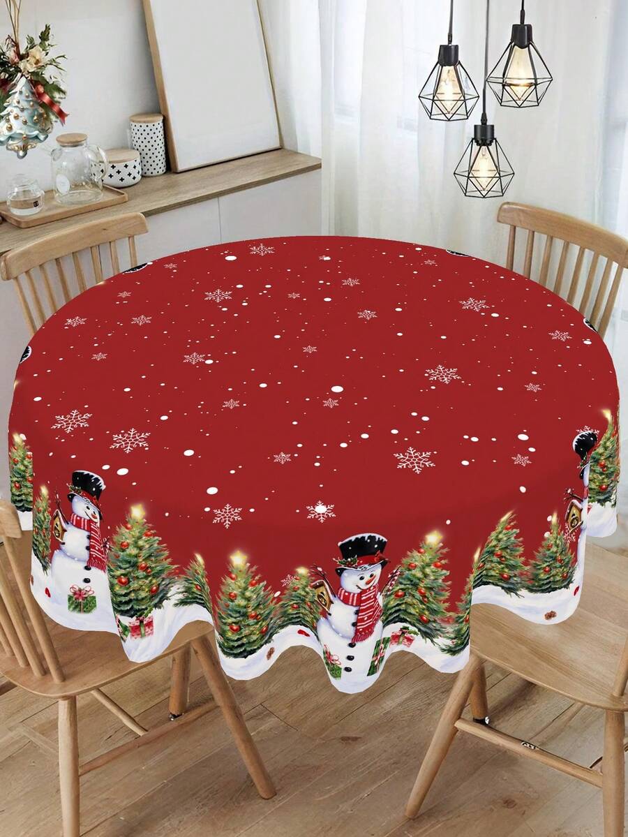 Toalha de mesa de Natal com estampa de boneco de neve e árvore de Natal, 1 peça, 2 tamanhos disponíveis, capa de mesa redonda e retangular de poliéster durável, decoração de mesa para festa de Natal, decoração de cozinha festiva, decoração para casa, presente de Natal, decorações de Natal, decoração de Ano Novo 2026