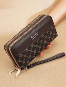 New Design Women Printed Wallet Fashion Long Style Coin Purse Clutch Handbag With Double Layer Zipper Phone Case For Women Wallet Purse Wallet Long Wallet Wristlet Wallet - Coffee Brown - View 1