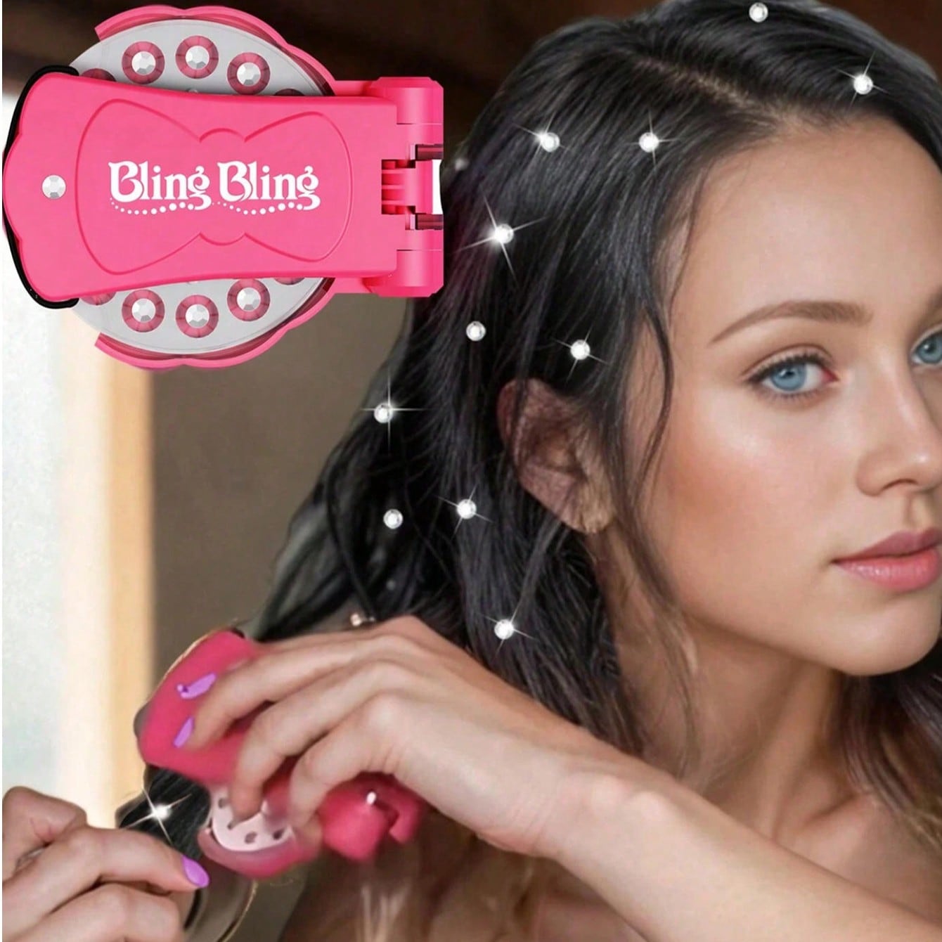 Hair Bedazzler Kit With Rhinestones, Glam Collection Hair Gems For Girls,Come With Glam Styling Tool And 180/75 Gems - Load, Click, Bling! Hair, Fashion, Anything! Valentine's Day