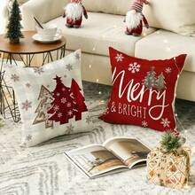 4pcs Christmas Snowflake Buffalo Plaid Decorative Pillow Covers, Suitable For Christmas Tree, Winter Holiday Decor, Sofa Room Furniture Decoration, Single-Sided, Pillow Insert Not Included