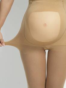 1 Or 2 Pairs Maternity Plus Size Pantyhose, High Waist Comfortable Breathable Maternity Tights With Transparent Belly Design, Slimming Leggings, Autumn - Apricot - View 3