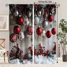 2pcs Christmas Themed Printed Curtains, Santa Claus & Reindeer Pattern, High-Definition Digital Printing, Polyester Material. Semi-Transparent For Privacy Protection, Fade-Resistant, Hand/Machine Washable, Rod Pocket Hanging, Suitable For Bedroom And Living Room Decor, Home Decoration Living Room Curtains Christmas Decorations Christmas Decorations Home