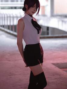 1件套Reisauce角色扮演服装，白色无袖衬衫，黑色短裤，带项圈，学生JK制服套装，动漫服装，舞台表演服装 - 白黑色 - 查看 2